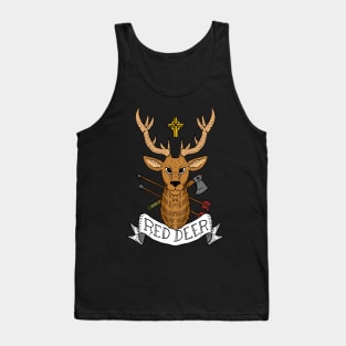 a red deer hunting design with a cross. Tank Top